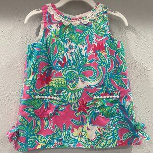 Lilly Pulitzer, pink and turquoise floral dress 18-24 M fully lined, EUC.